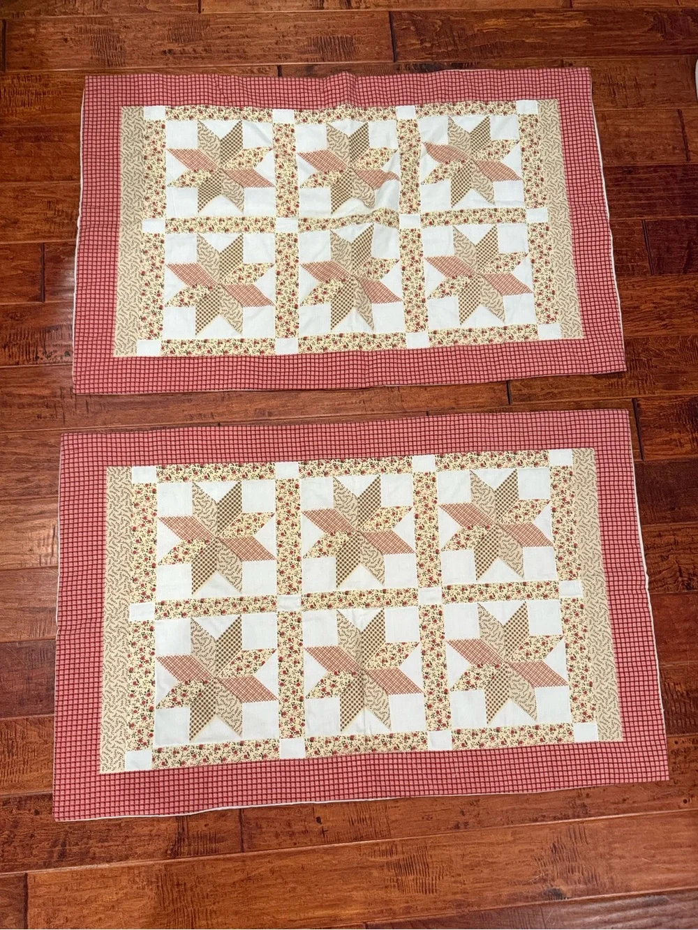 Star Patchwork Pillow Case Shams - Cream, Red, Tan